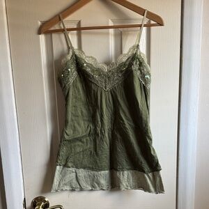 Olive Green Lace Trim Camisole Tank Top